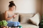 Young Woman In Caffe Stock Photo