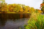 Lake In The City Park In Autumn Stock Photo