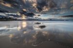 Spectacular Sunset On The Beach Of Arnao, Asturias, Spain, Stock Photo