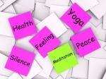 Meditation Post-it Note Means Meditate Relax And Peace Stock Photo