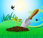 Gardening Trowel Represents Growing Flowers 3d Illustration Stock Photo