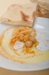 Hummus With Pita Bread Stock Photo