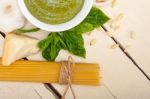 Italian Traditional Basil Pesto Pasta Ingredients Stock Photo