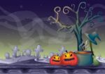 Cartoon  Halloween Background With Separated Layers For Game And Animation Stock Photo