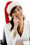 Female Wearing Christmas Hat Stock Photo