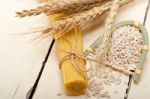 Organic Raw Italian Pasta And Durum Wheat Stock Photo