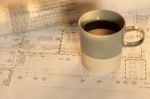 Architectural Work And Coffee Stock Photo