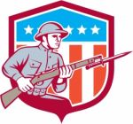 World War One Soldier American Retro Shield Stock Photo