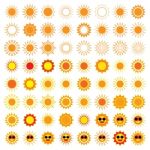 64 Sun Icons On White Background Stock Photo