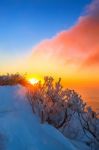 Sunrise On Deogyusan Mountains Covered With Snow In Winter,south Korea Stock Photo