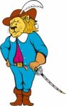 Musketeer Lion Hat Sword Cartoon Stock Photo