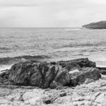 Pristine Beachfront At North Point, Moreton Island. Black And White Stock Photo