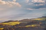 Poland Autumn Hills. Sunny October Day In Mountain Village Stock Photo