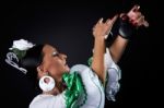 Young Flamenco Dancer In Beautiful Dress On Black Background Stock Photo