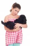 Girl Holding Dog Stock Photo