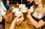 Bavarian Girls Drinking Beer Stock Photo