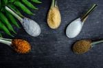 Food Ingredients And Condiment On Table Stock Photo