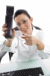 Female Doctor Pointing Phone Stock Photo