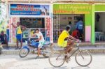 Store And Restaurant In Main Square Palenque, Colombia Stock Photo