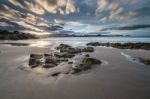 Spectacular Sunset On The Beach Of Arnao, Asturias, Spain, Stock Photo