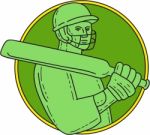 Cricket Player Batsman Circle Mono Line Stock Photo