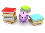 Piggy Bank On Top Of Books Creating A Cost Of Education Theme Stock Photo