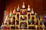 Khon Masks Set Of Altar Table Stock Photo