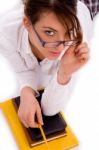 High Angle View Of Student Looking At Camera Stock Photo