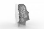 Human Head Profile With Gears Stock Photo