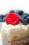 Fresh Raspberry And Blueberry Cake Stock Photo