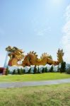 Golden Dragon Statue In Suphan Buri, Thailand Stock Photo