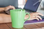 Coffee Mug In Coffee Shop Stock Photo