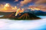 Mount Bromo Volcano (gunung Bromo)in Bromo Tengger Semeru National Park, East Java, Indonesia Stock Photo