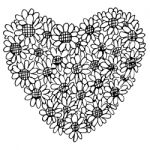 Freehand Illustration Of Retro Flower Design Heart Shape Stock Photo