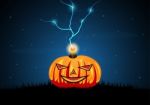 Halloween Pumpkin Graveyard Grass Thunderbolt Stock Photo