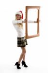 Santa Hat Female Holding Frame Stock Photo