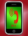 Nine One On Phone Shows Call Emergency Help Rescue 911 Stock Photo