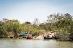 Ruin Of Wooden Boat In Canal Bank Stock Photo