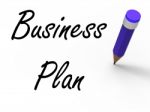 Business Plan With Pencil Shows Written Strategy Vision And Goal Stock Photo