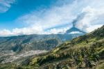 Eruption Of A Volcano Tungurahua, Cordillera Occidental Of The A Stock Photo