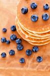 Stack Of Pancakes With Fresh Blueberries Stock Photo