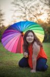 Young Fat Woman Sitting Stock Photo