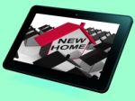 New Home House Tablet Means Buying Property Or Real Estate Stock Photo