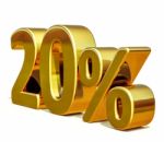 3d Gold 20 Twenty Percent Discount Sign Stock Photo