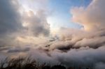 Sky Scape In Sunrise On Mountain Stock Photo