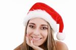 Beautiful Woman Wearing Santa Claus Hat Stock Photo