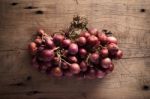 Shallots Still Life Wood Background Stock Photo