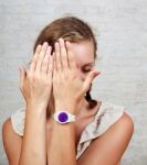 Girl Cover Her Face With Hands Stock Photo