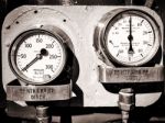 Pressure Dials On Hms Belfast Stock Photo