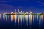 Oil Refinery At Night In Bangkok, Thailand Stock Photo